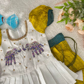 Mustard & White Colour Embroidered Girls Lehenga Set -VS3491